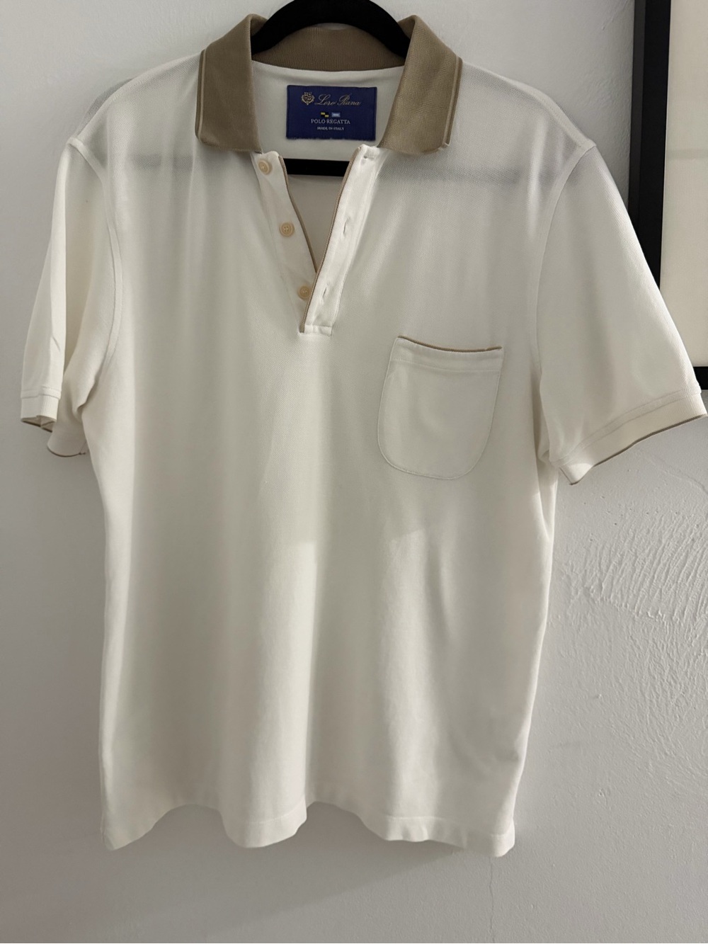 Loro Piana Cream Polo with Tan Contrast Collar